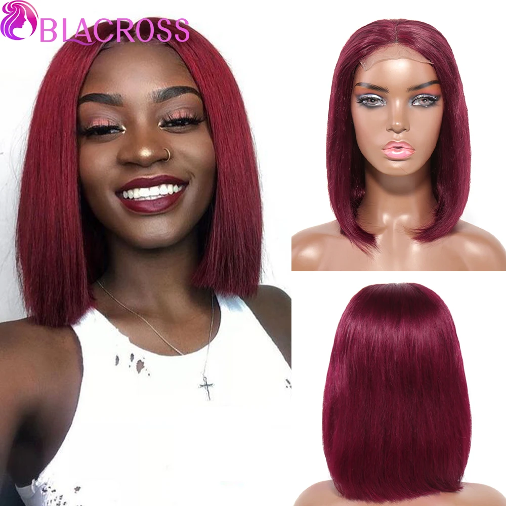 

Короткий парик BLACROSS, парики боб, красные человеческие волосы 4X 4, парики на сетке спереди, предварительно выщипанные волосы, бразильские вол...