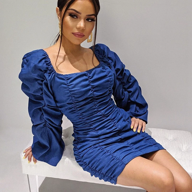 Плиссированное Платье с длинным рукавом и открытыми плечами женское сексуальное