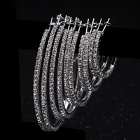 fashion classic shiny large crystal round hoop earrings for women simple cubic zirconia stud earring female wedding jewelry gift