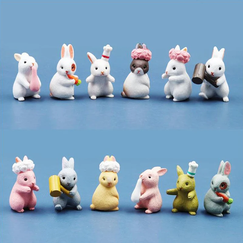 Миниатюрные миниатюры из ПВХ с микро кроликами модель для украшения дома и сада
