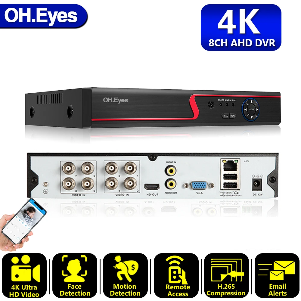 

OH.eyes 8CH 4K AHD DVR AI H.265 Hybrid 8 Megapixel NVR Digital Video Recorder for 2MP 4MP 5MP 8MP AHD/TVI/CVI/XVI/IP Cameras