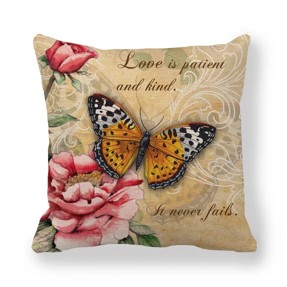 Наволочка в стиле ретро с бабочками и цветами винтажная наволочка из крана льна