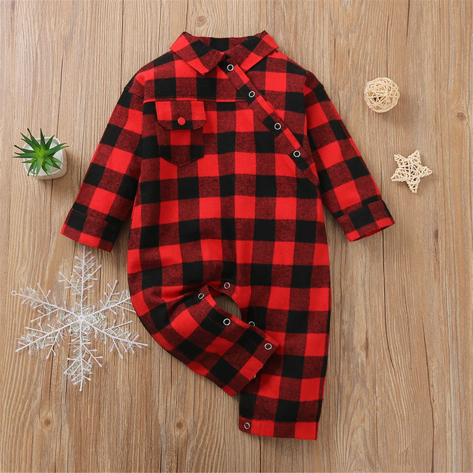 

Baby Clothing Newborn Letter Printed Plaid Long Sleeves Pockets Rompers Toddler Girls Boys Spring Autumn Jumpsuit 0-12 Months