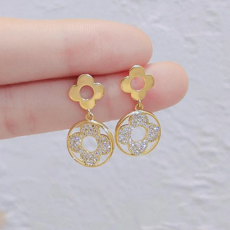 

New Korean Gold Color Crystal Zircon High Quality Sun Flower Stud Earring for Women Girl Fine Gift Dinner Pary Fashion Jewelry