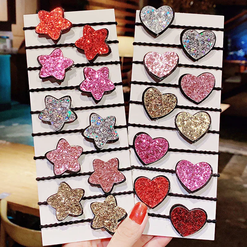 

10PCS/Set New Girls Cute Cartoon Love Star Sequins Small Scrunchie Ponytail Holder Hair Bands Headband Fashion Hair Accessories