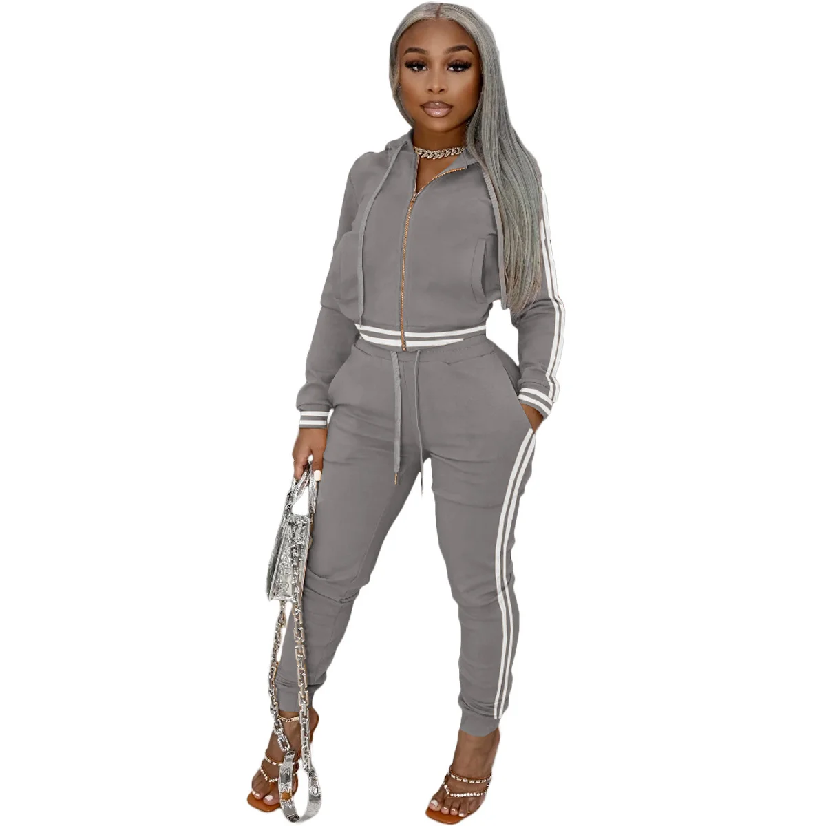 Женский Повседневный Спортивный костюм из двух предметов толстовка на молнии и