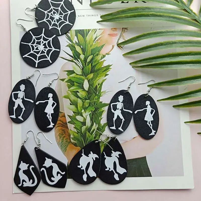 Новый Хэллоуин из полиуретана для сережек черный и белый геометрический Кот