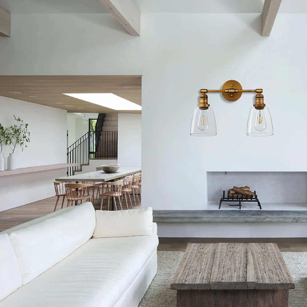 Permo Industrial Wall Lights Fitting with Oval Glass Shade 2 Retro Light Fixtures for Bedroom Vanity Mirror |