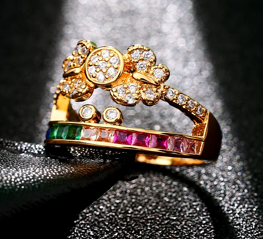 MASHAWU Fashion Rainbow Series Luxury Charm Cz Wedding Ring Rhinestones Size Women Party Jewelry Free Shipping | Украшения и