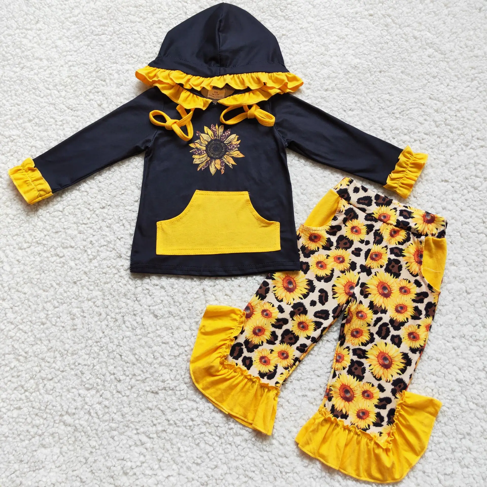 

Sunflower screen print hoodie set teen girls sunflower outfits kids winter clothes girl