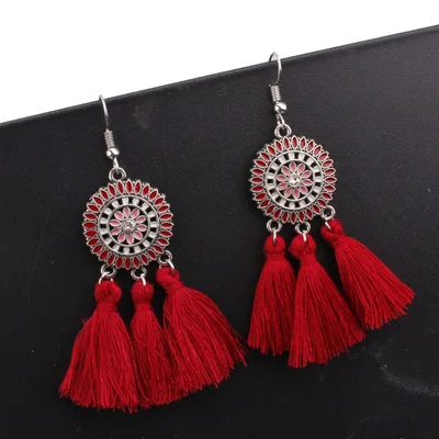 12 style fashion bohemian tassel long sun flower earrings white red silk fabric drooping women jewelry | Украшения и аксессуары
