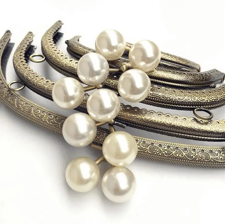 10pcs/lot 8.5cm 12.5cm 16.5cm 20.5cm 24.5cm Metal Purse Frame Handle for Clutch Bag Handbag Accessories White Pearl