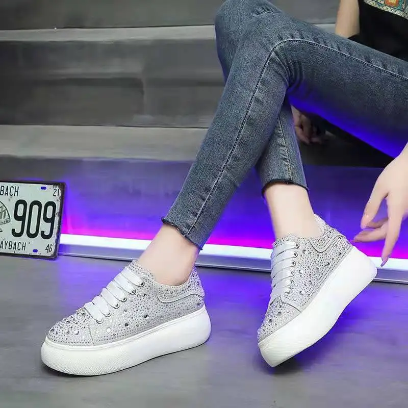 

Women's Shoes Autumn Winter New Full Diamond Platform Sneakers Shoes Women Platform Sports White Shine with Rhinestone Shoes