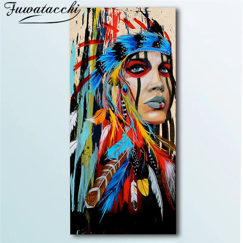 Fuwatacchi Индийский стиль для девочек картина маслом цветные аэрозольные принты и