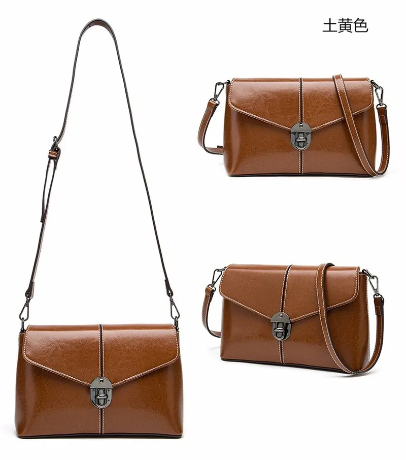 

2021 Korean version of the new retro cowhide handbags trendy ladies lock shoulder small square bag leather diagonal bag