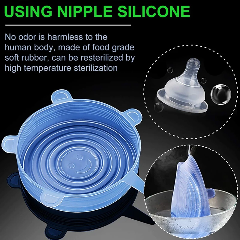 12 PCS Round And Square Sizes Silicone Lids Covers Stretch Food Bowl Reusable Sa | Дом и сад