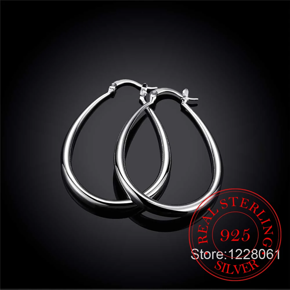 925 стерлингового серебра Гладкий круглые большие серьги-кольца для женщин модные