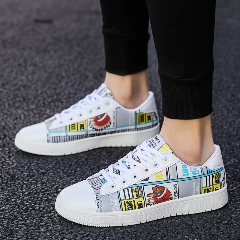 

New Sneakers Women Shoes 2021 Fashion Graffiti Flat Spring/Autumn Lover Shoes Plus Size 36-44 White Woman Vulcanize Shoes