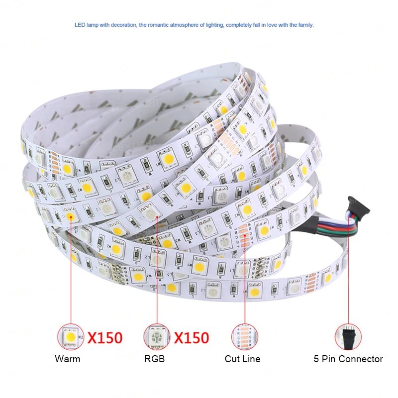 Светодиодная лента SMD5050 RGBWW 12 В гибкая светящаяся для комнаты отеля ТВ стен