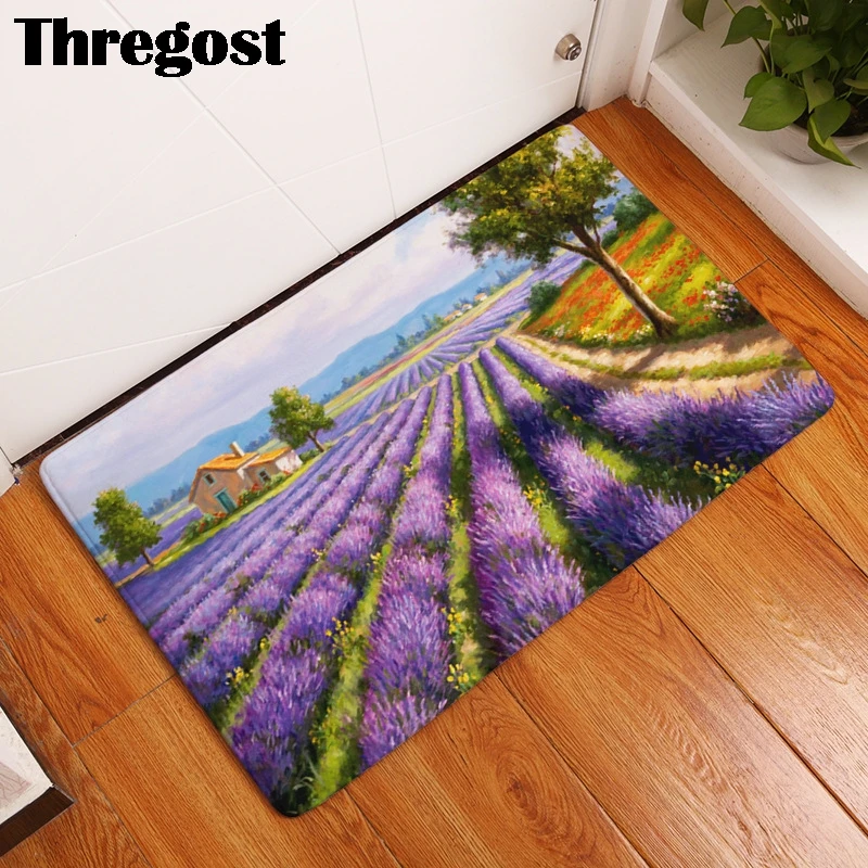 

Pastoral Scenic Printed Floor Mat Kitchen Carpet Welcome Mats for Front Door Anti-Slip Washable Rugs for Kitchen
