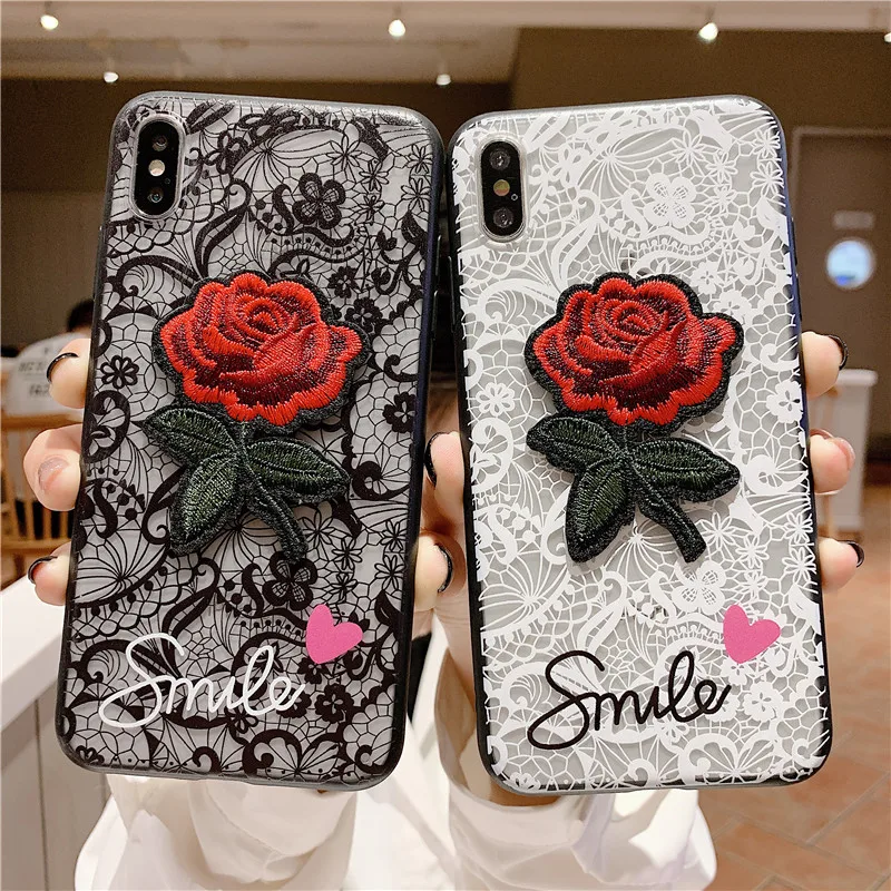 Кружева для OPPO VIVO цветок чехол телефона Вышивка Роза iphone7 huawei P10 meizu samsung S9 тисненая