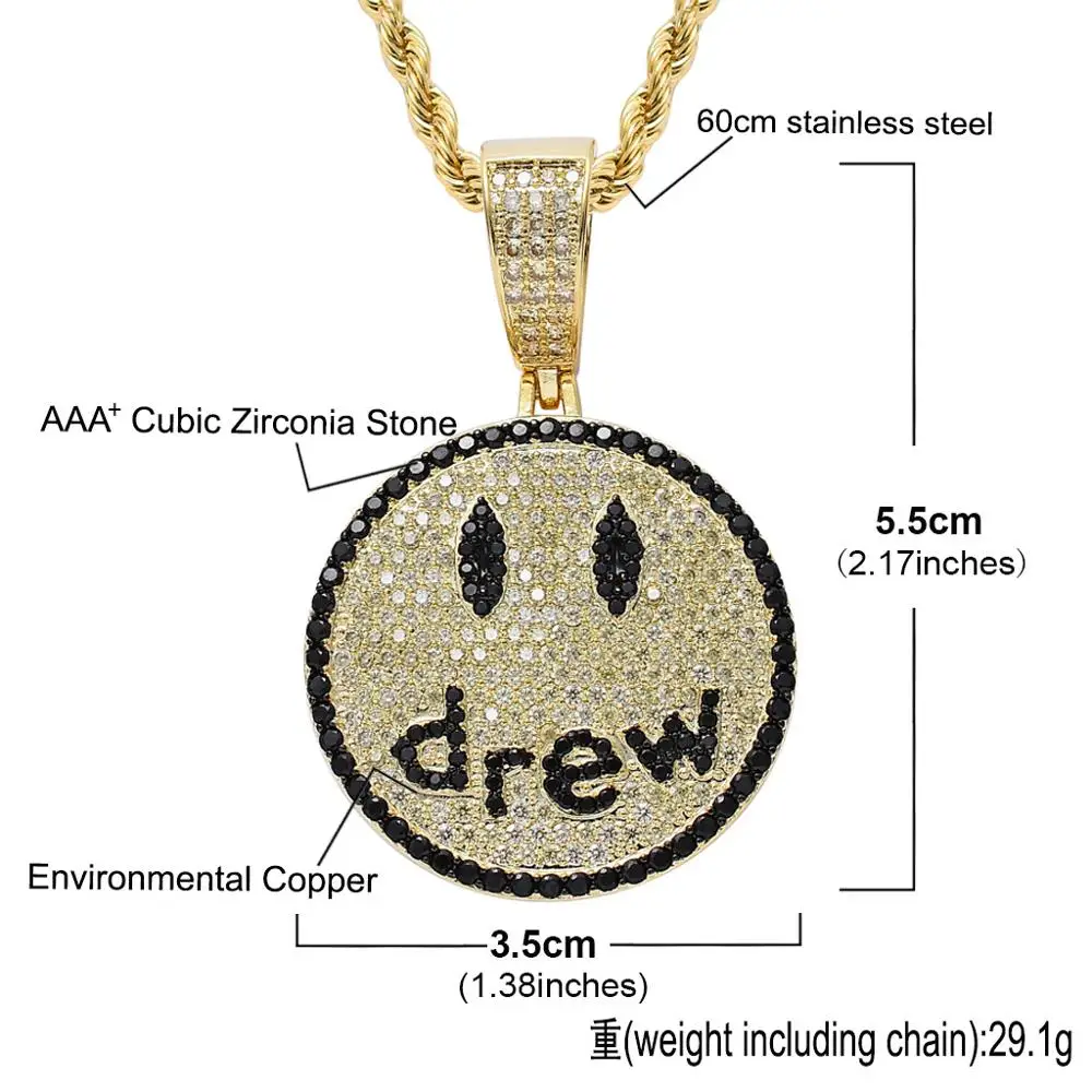 Wholesale New Hip hop Jewelry Smiling Face Necklace Pendant Full Micro-pave CZ Round Couple Necklaces Pendants Bling Rock | Украшения и