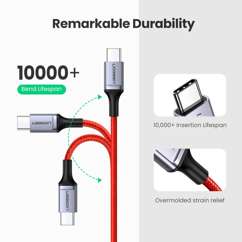 Кабель зарядный Ugreen USB C для Samsung S10 9 Xiaomi быстрая зарядка 4 0 PD 60 Вт кабель Type Macbook