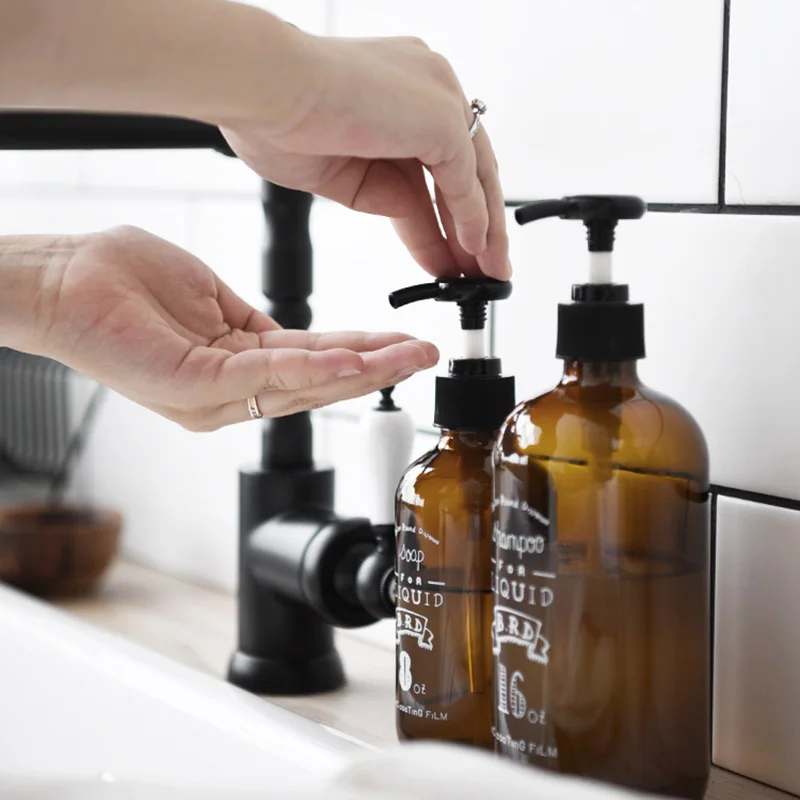 

Large 230/460ML Refillable Bottle Soap Dispenser Clear Brown Glass Hand Sanitizer Bottle Containers Press Empty Bottles Bathroom