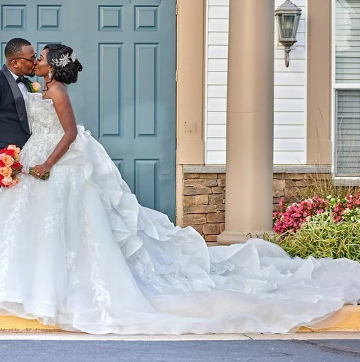 

Long Train Bridal Wedding Dresses South Africa Strapless Ruffles Backless Organza Aso Ebi Style 2021