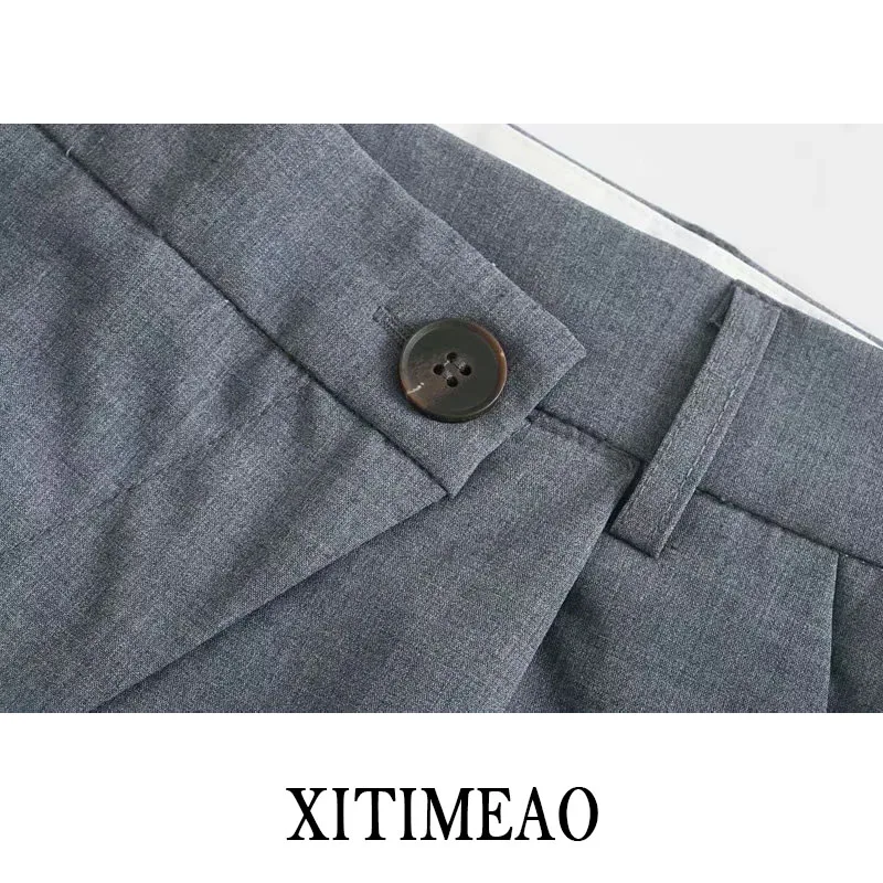 

Za Women 2020 Wide-leg Asymmetric High-waist Trousers Side Pockets And False Welt Pockets At The Back Female Ladies Pants