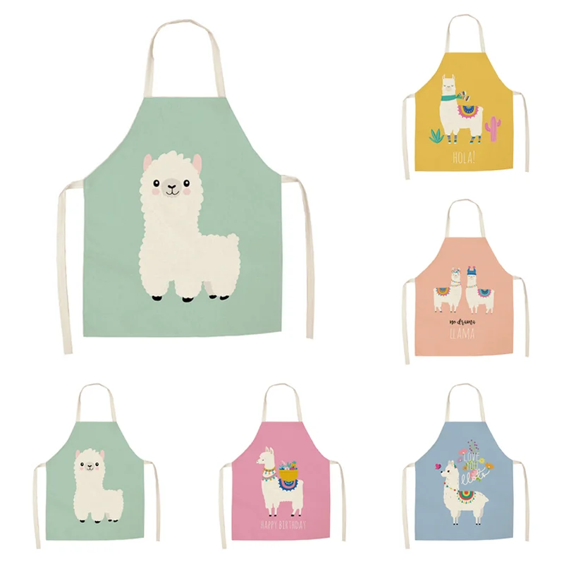 

Alpaca Parent Child Apron Cotton Linen Sleeveless Aprons Cooking Baking Waist Bib Antifouling Smock Womens Home Kitchen Supplies