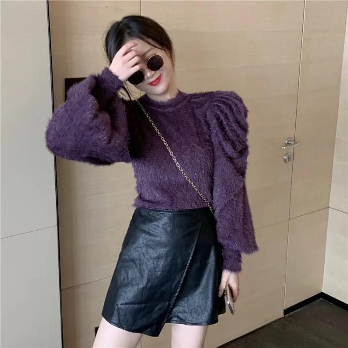 JuneLove Short Puff Long Sleeve Palace Style Sweater Vintage Warm Soft Winter Bottom Knitted Jumper New Pull Femme Pullovers | Женская