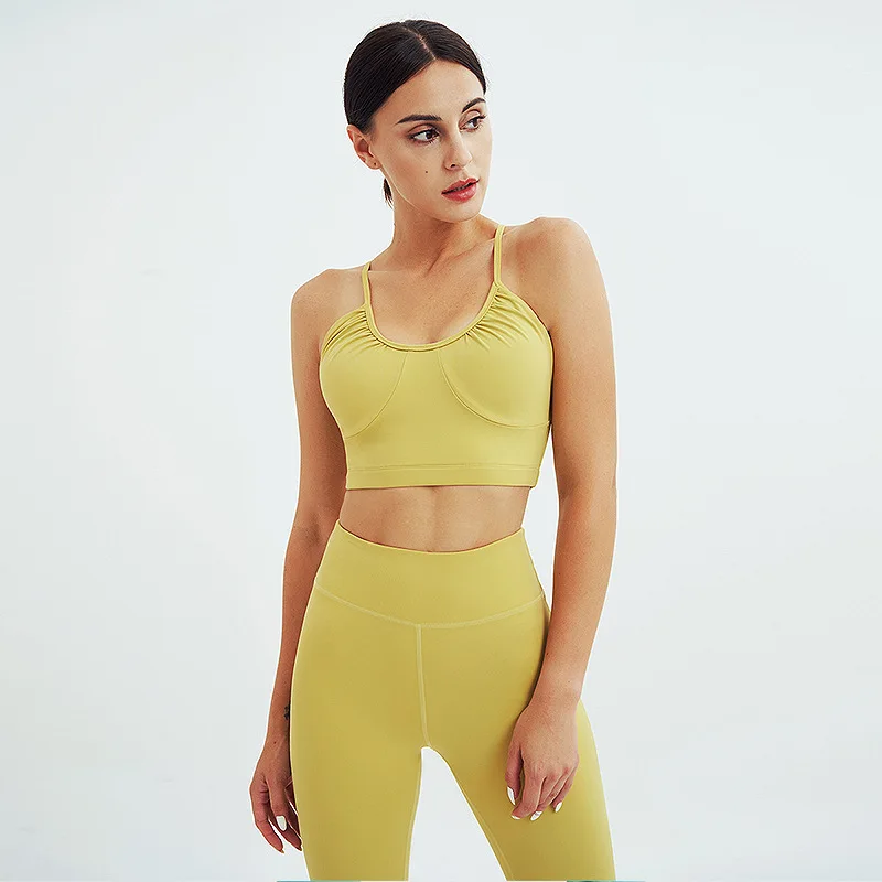 

Sport 2 Piece Yoga Set Gym Outfi Fitness Sports Bra High Waist Leggings With Pocket Athletic Activewear Workout Clothes Women
