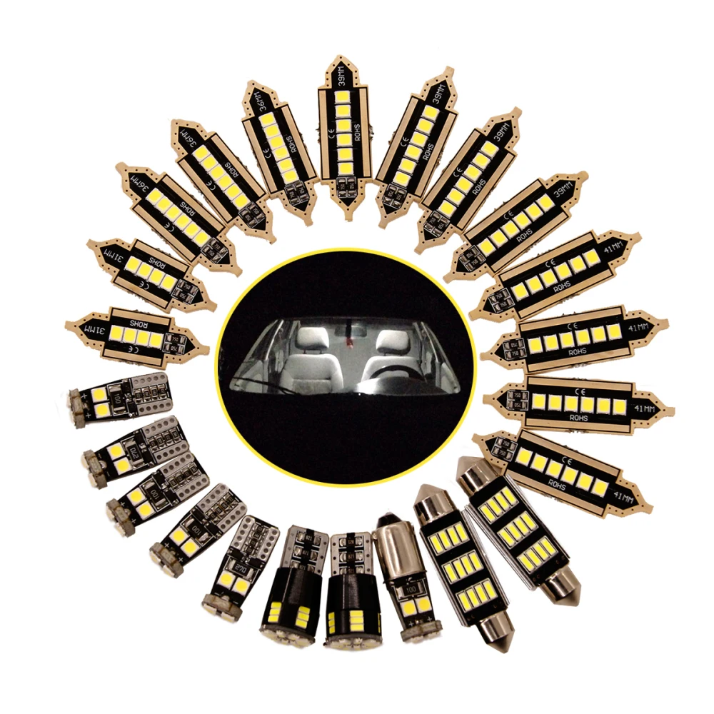 

23Pcs LED T10 5050 Universal Car Light Bulb Interior Dome Trunk License Plate Lamps Kit White For Bmw E60 E90 Golf 4 7 LED Lamp