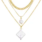 Ожерелье женское, многослойное, с искусственным жемчугом, с монета с портретом, крест, колье с подвеской