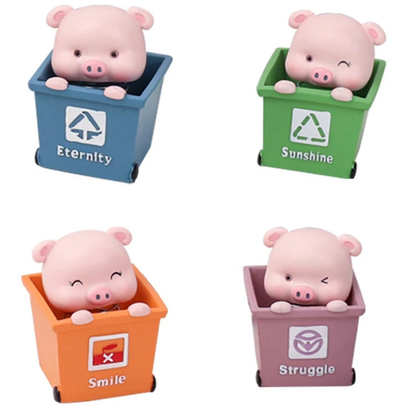 

Cute Cartoon Garbage Classification Shaking Head Piglet Resin Ornaments Home Decoration Car Crafts Car Ornaments, 4PCS