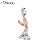moonmory 925 sterling silver cz mermaid charm pendant silver hair gold body charm pendant for women jewelry suit for diy making