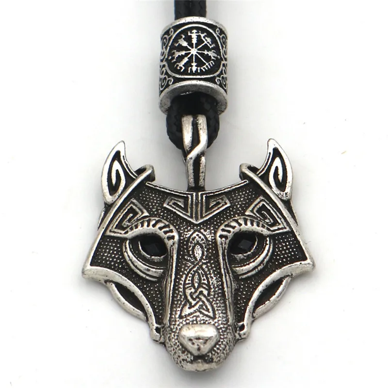 Black VegvisirSilver Красные, черные глаза, волчий амулет, один, Vegvisir, Валькнут, троица, руны, бусина, Викинг, мужское языческое ожерелье, талисман, женские аксессуары - Окраска металла: Black VegvisirSilver