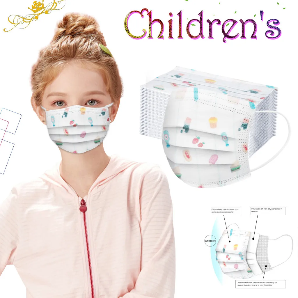 

50pcs Child Cartoon Disposable Face Masks For Kids Baby Casual Breathable Pm2.5 Dustproof Mouth Masks For Girls No Decoration
