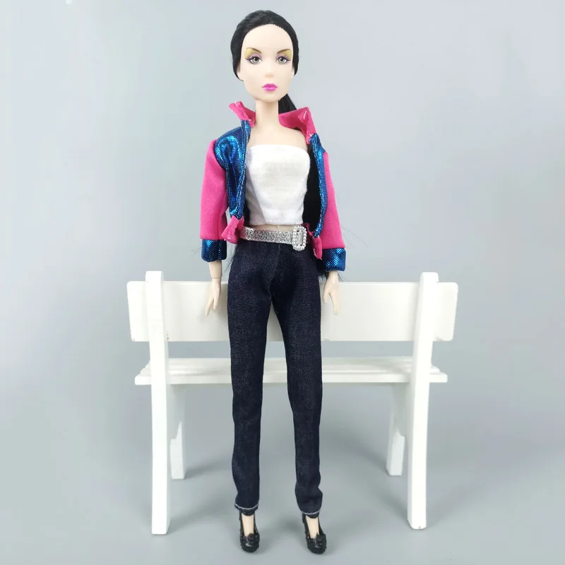 1 комплект модная одежда для куклы Барби розовая синяя куртка джинсы штаны