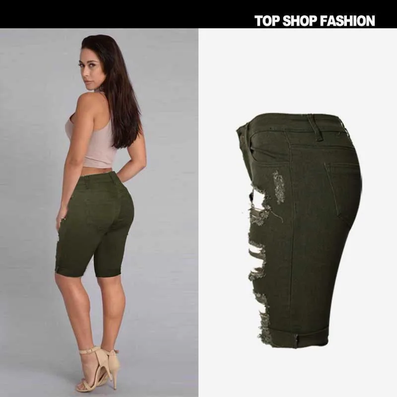 Женские джинсовые шорты с дырками высокой талией|Женские шорты| |