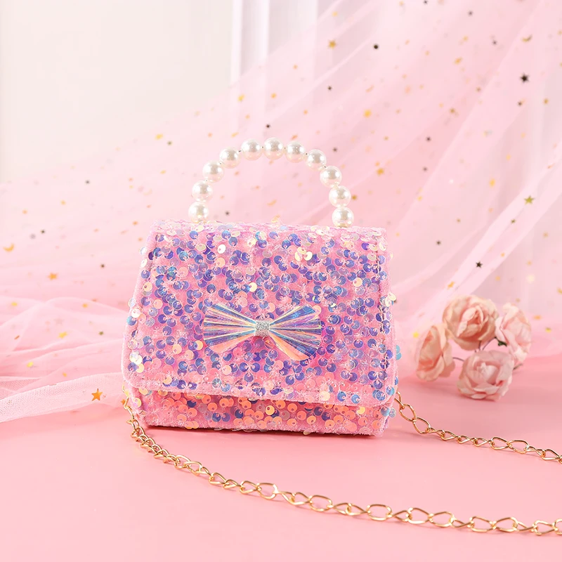 

Миниатюрные сумки в Корейском стиле для девочек, милые детские сумочки-тоуты через плечо с жемчугом для принцессы, вечерние чные подарочные...