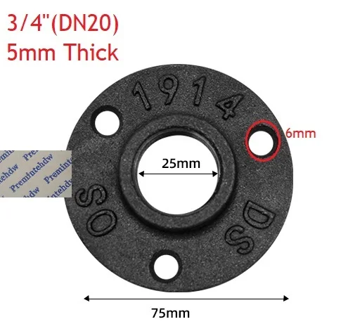 0.75Inches DN20 4 шт./лот 1/" 3/4" " 1,25" 1," 2" ковкого чугуна чугунный фланец Базовая труба Лофт промышленный Ретро Декор пол стены резьба Unfinish - Цвет: 0.75Inches DN20