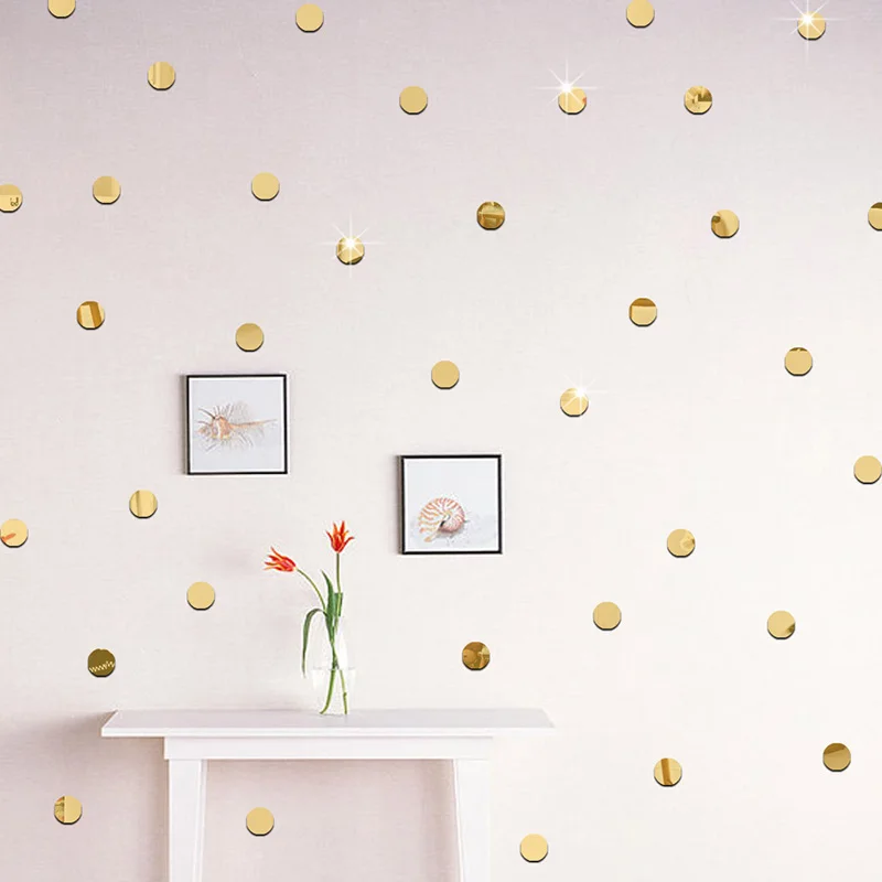 100Pcs/lot Valentines Day DIY Acrylic Mirror Wall Sticker Gold Polka Dots Round Shape Stickers Decal Room Home Decor |