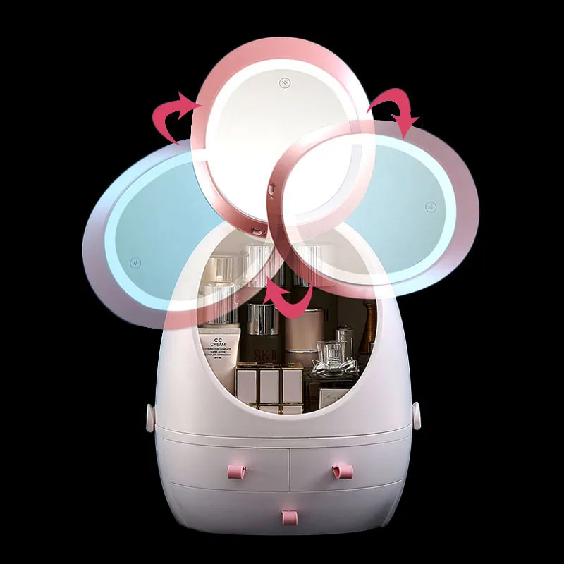 

2020 Originality LED Cosmetic Mirror USB Rechargeable Makeup Organizer With lamp Cosmetic Storage Box Jewelry Container 3 Drawer