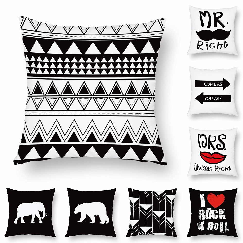 

Balck and White Striped Cushion Cover Geometric Pattern Letters Print Sofa Pillow Case Home Decor Throw Pillow Cover 45x45cm