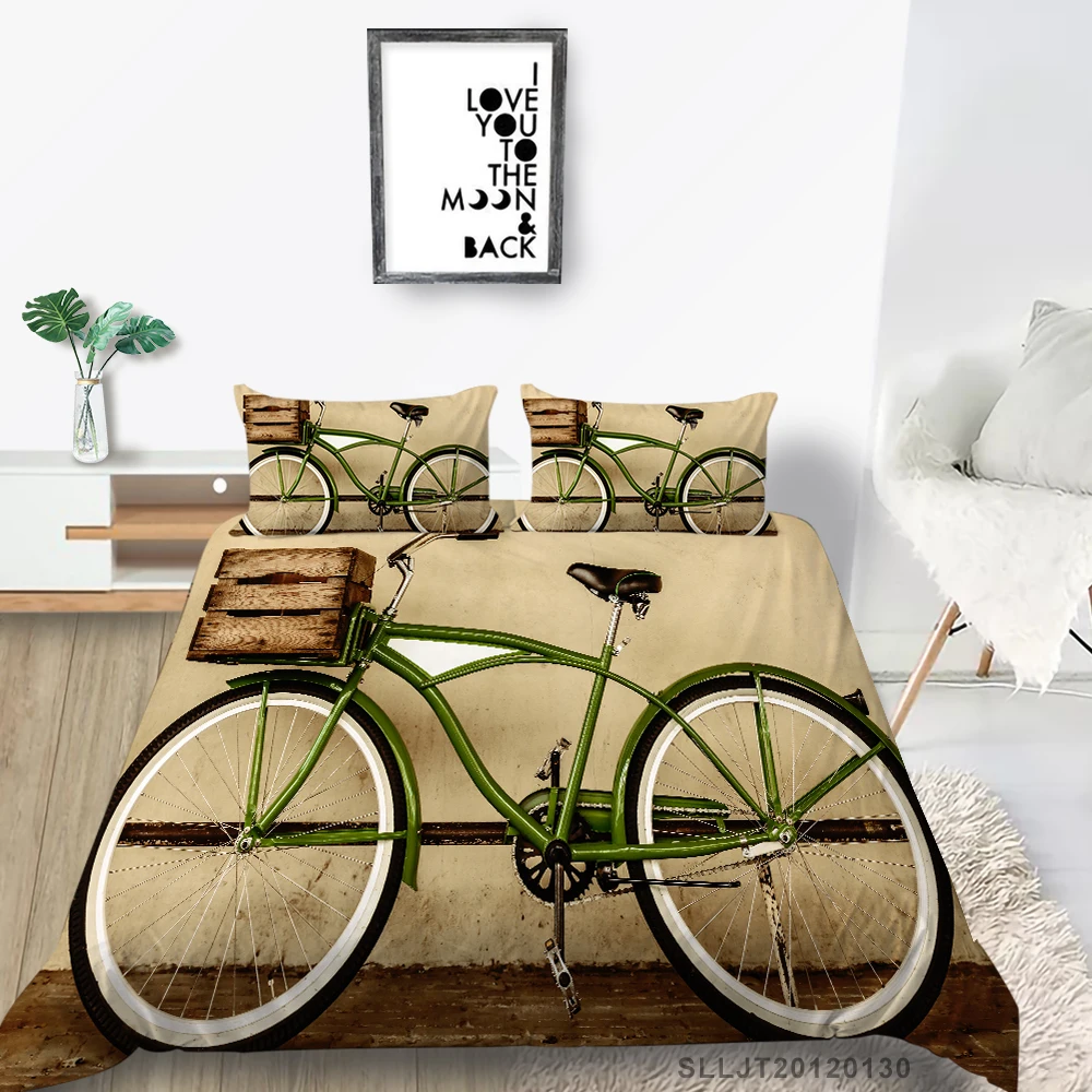 

Green Bicycle Bedding Set King Size Fashion Vintage Duvet Cover Queen Full Twin Single Double Creative Bed Set 3D Print