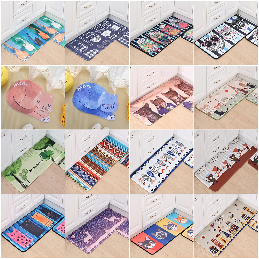 1 pc Non-slip Flannel Cat Cute Animal Printed Rectangular Carpet Entry Door Entry Pad Carpet Mat Cartoon for Bathroom Bedroom