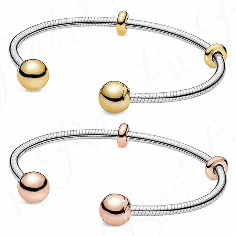 

BaoFu 925 Sterling Silver Bracelet With Signature Round Bead Opening Snake Chain Pattern Suitable For Female DIY Fashion Jewelry