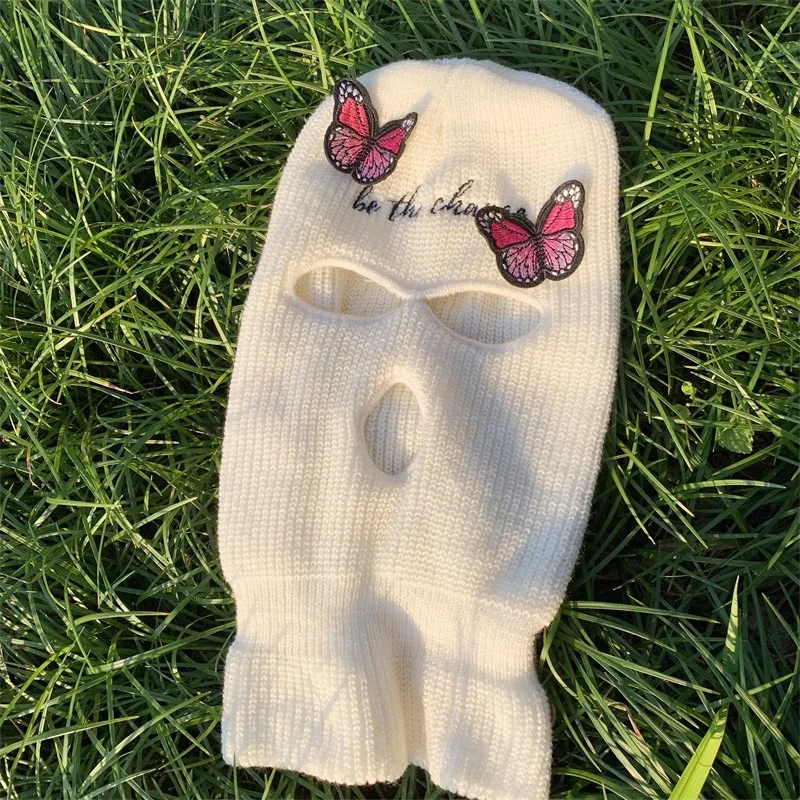 Лыжная маска с розовыми бабочками вязаная маска-Балаклава для лица на все лицо